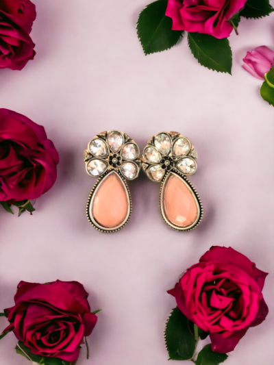 Indo Western Pink Classic Earrings With Oxidised Plating