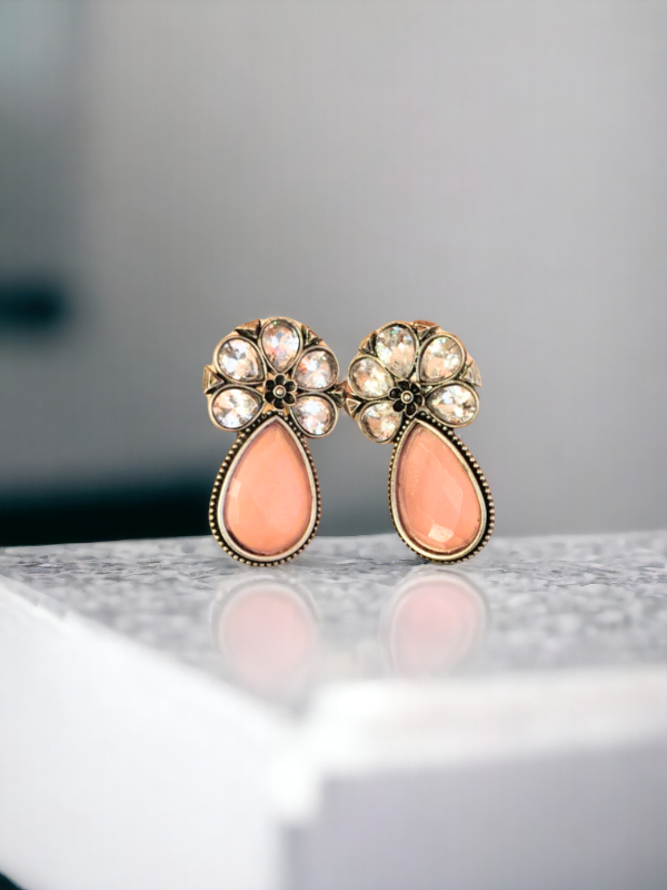 Indo Western Pink Classic Earrings With Oxidised Plating - Image 2