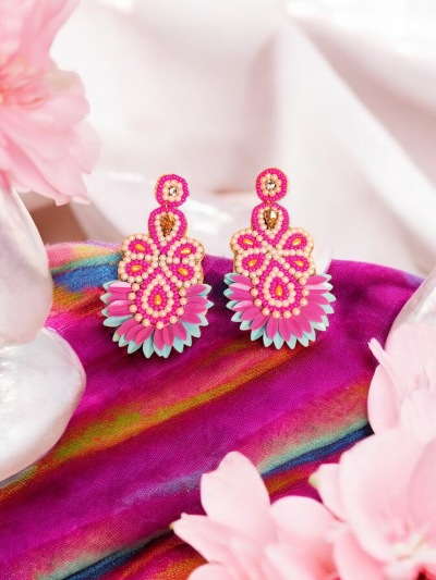 Handcrafted Floral Beaded Statement Earrings