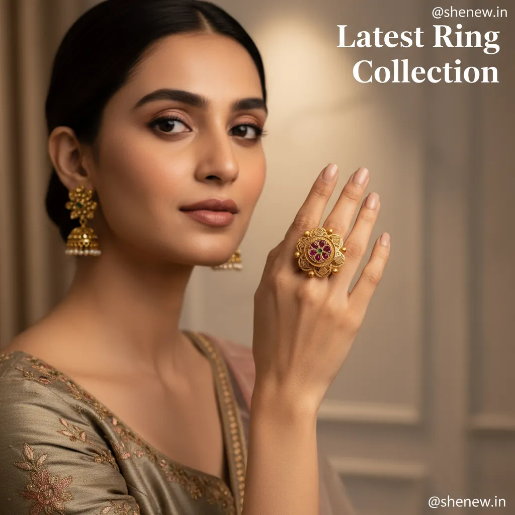 Antique Floral Adjustable Gold-Tone Ring with Multi-Stone Detailing