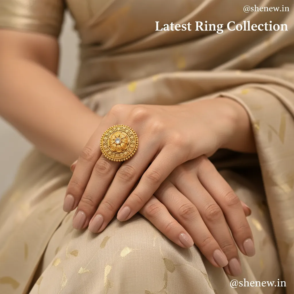 Antique Gold Adjustable Round Statement Ring with Mirror Center