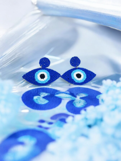 Trendy Blue Evil Eye Beaded Earrings