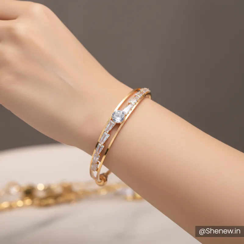 Gold-Plated Stone-Studded Adjustable Bracelet for Women - Image 2