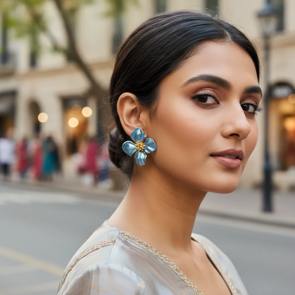 Blue Flower Petal Earrings
