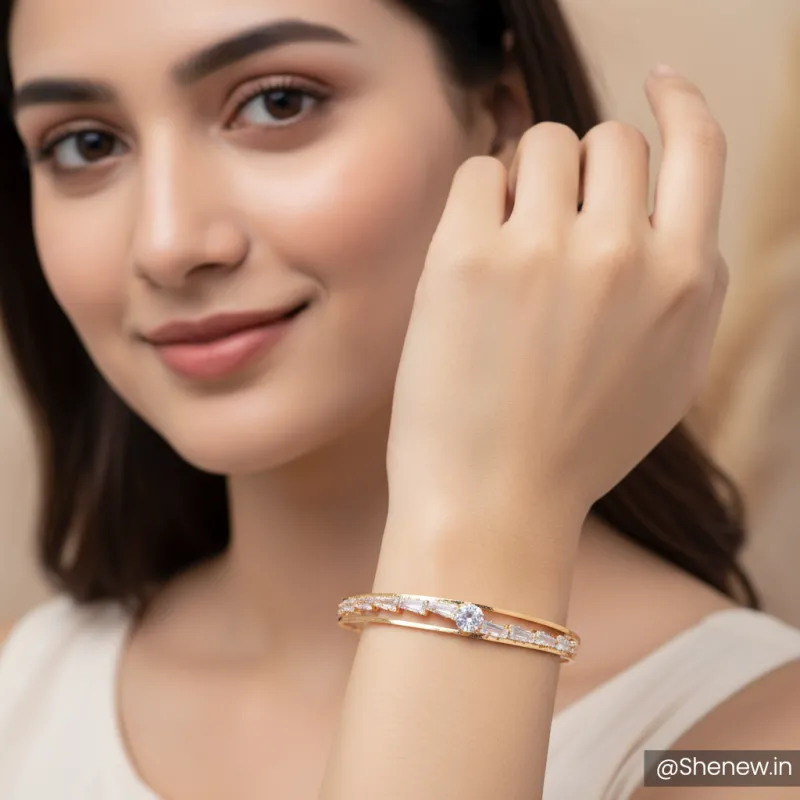 Gold-Plated Stone-Studded Adjustable Bracelet for Women