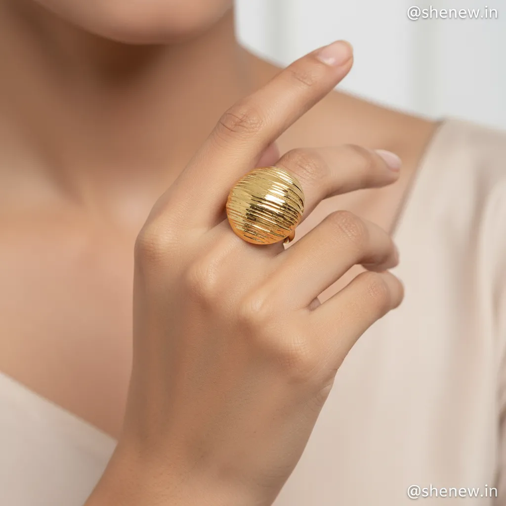Gold-Plated Textured Dome Statement Ring for Women