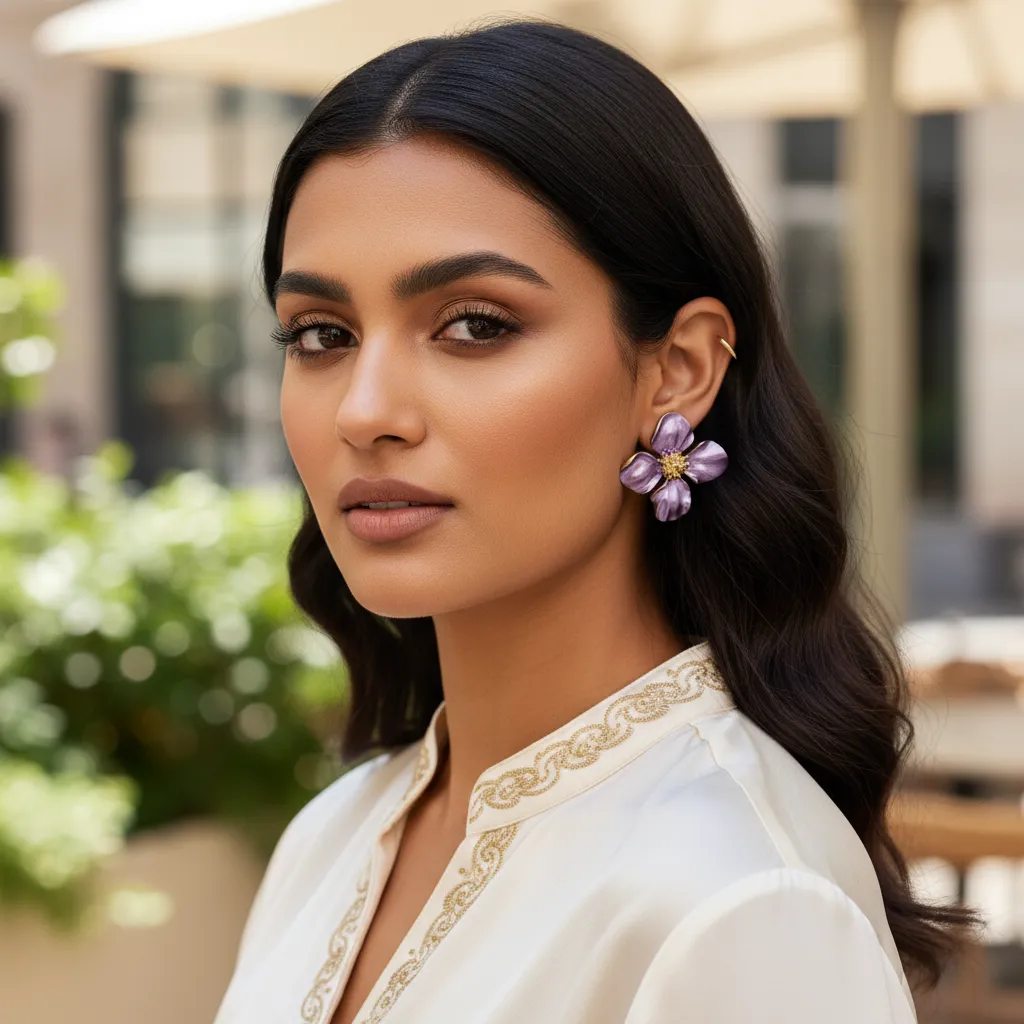 Purple Flower Petal Earrings