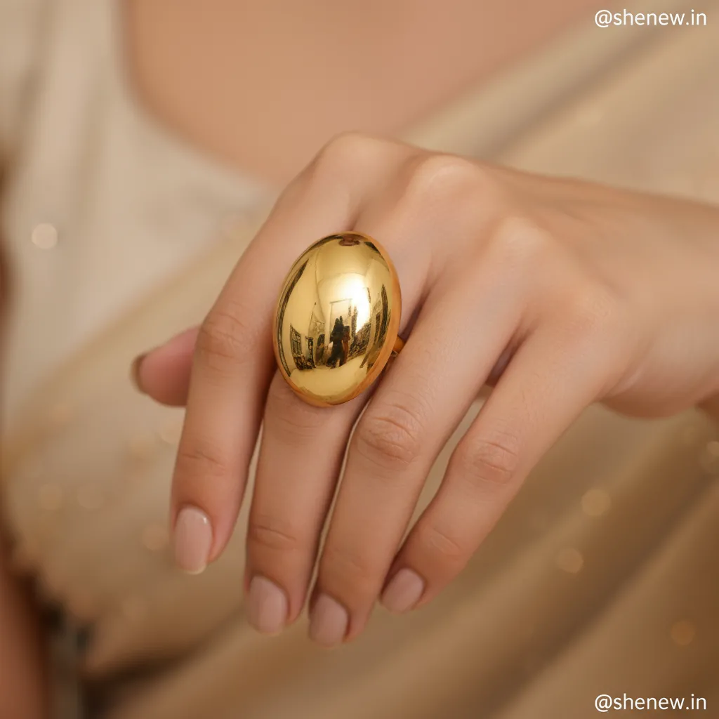 Oval Dome Gold-Plated Statement Ring for Women