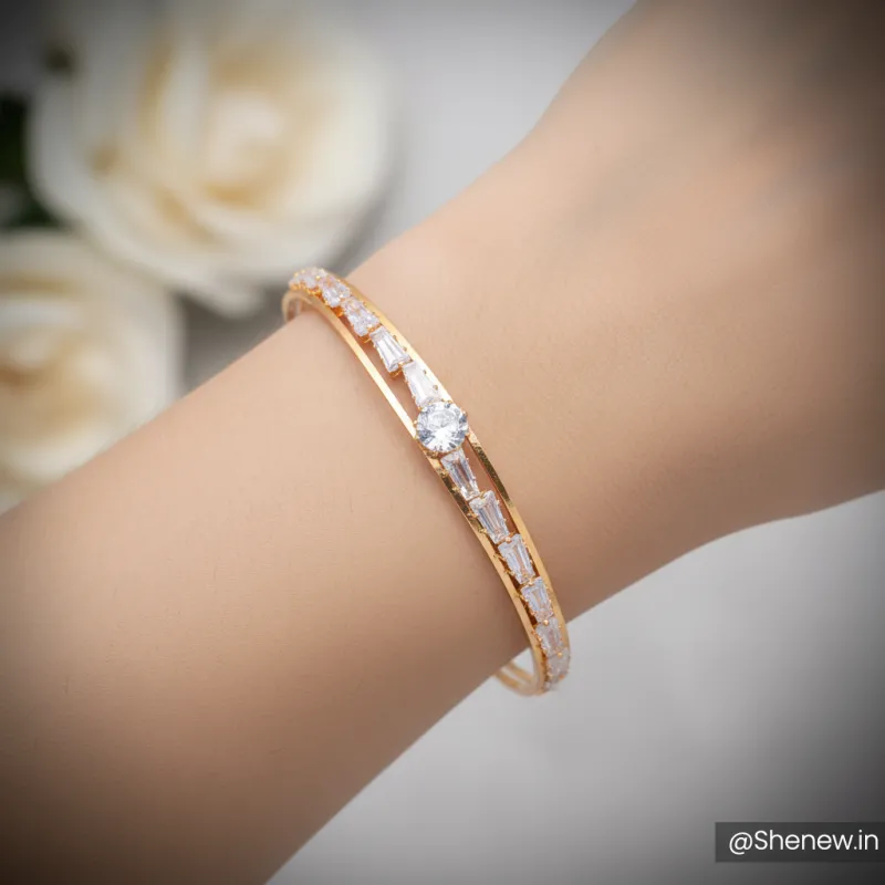 Gold-Plated Stone-Studded Adjustable Bracelet for Women - Image 3