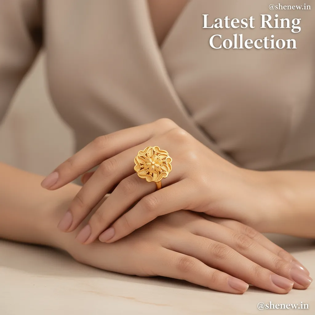 Intricate Filigree Floral Statement Ring in Gold Tone