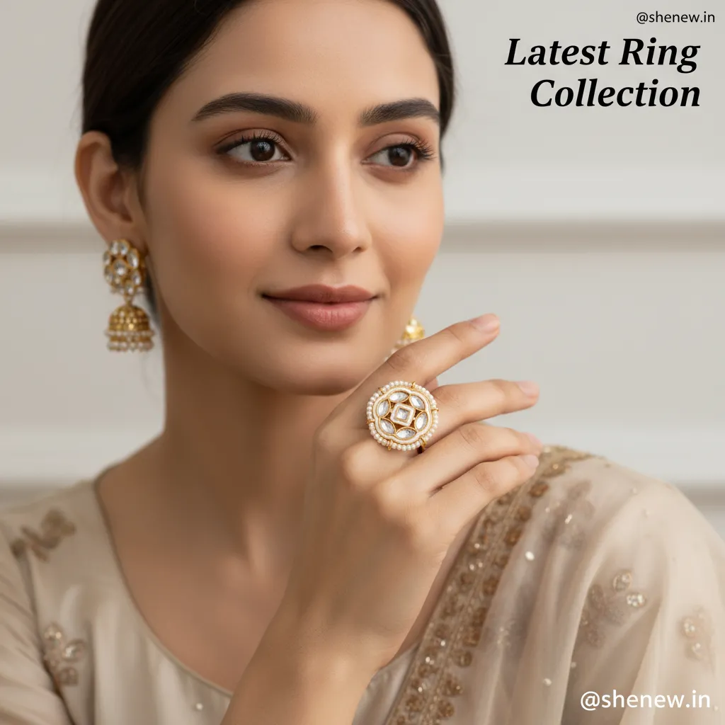 Kundan and Pearl Circular Gold Plated Ring for Women