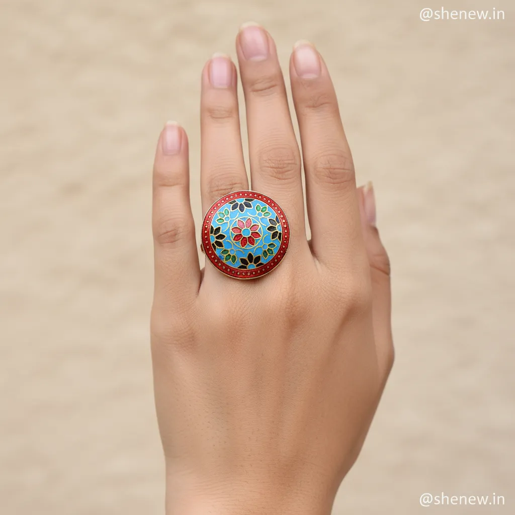 Handcrafted Multicolor Meenakari Adjustable Statement Ring - Image 2