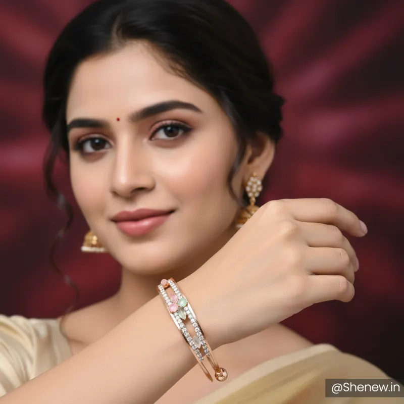 Gold-Plated Crystal Accent Adjustable Bracelet for Women