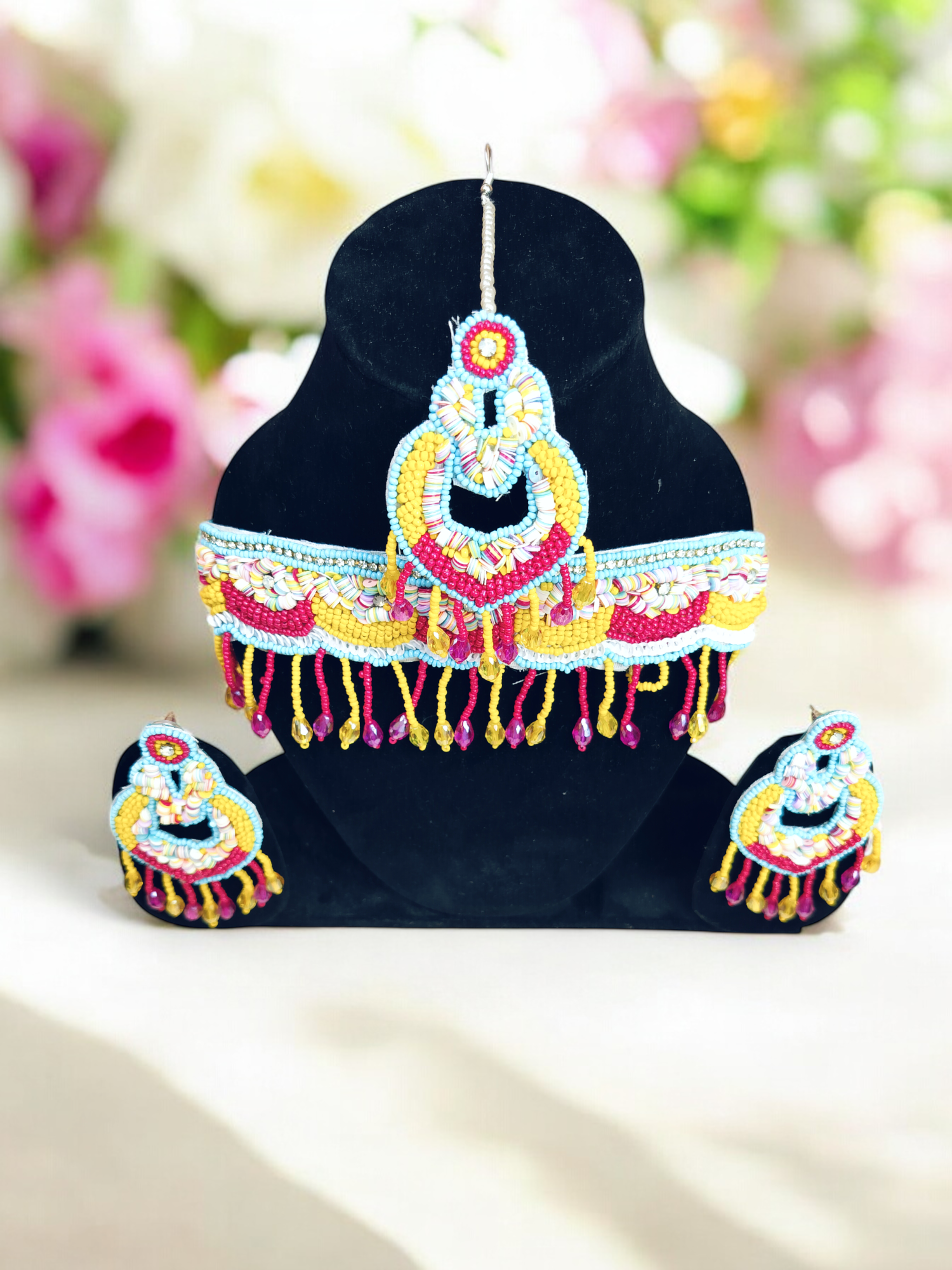 Radiant Beaded Fringe Neckpiece Set with Multicolor Embellishments - Image 2