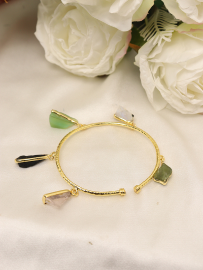 Golden Metal Colourful Uncut Stone Hanging Bracelet