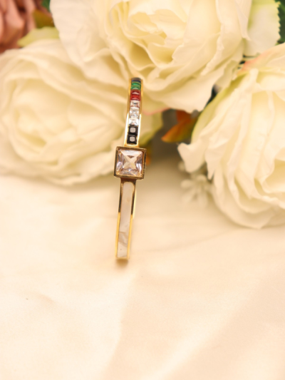 Golden Metal Hand Bracelet With Multicolour Stone