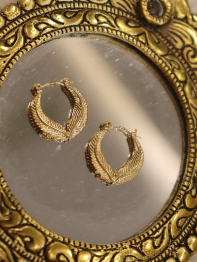 Golden Feather Design Metal Hoop Earrings