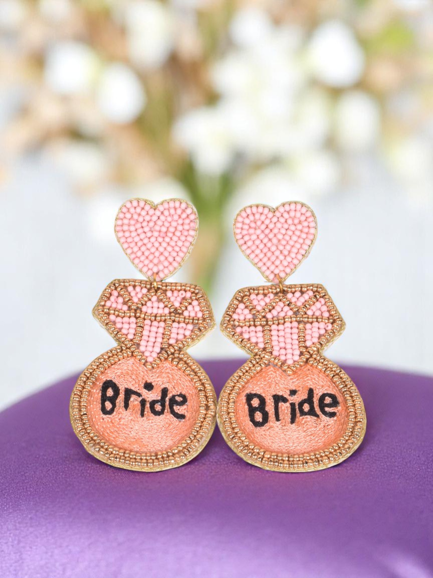 "Blushing Bride" Heart & Ring Drop Earrings