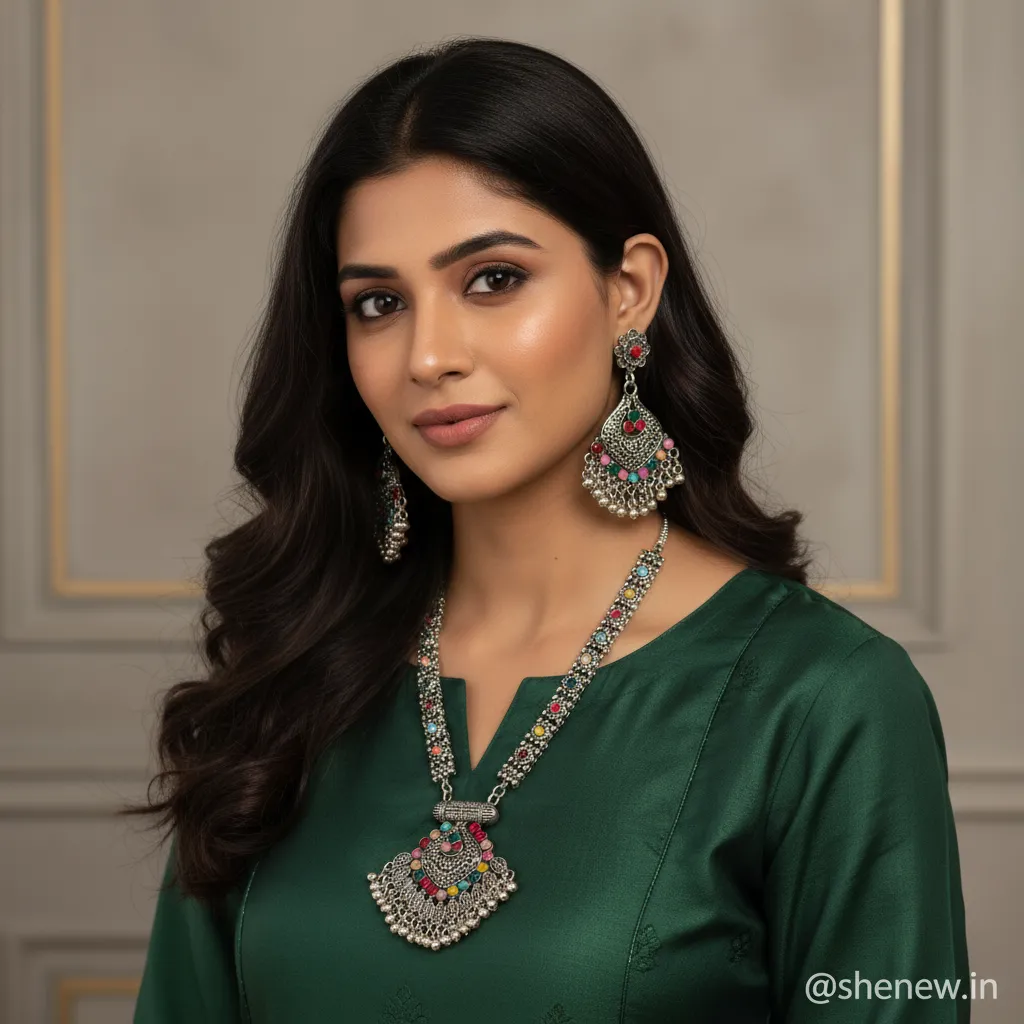 Oxidized Silver Plated Necklace & Earrings Set for Women - Image 2