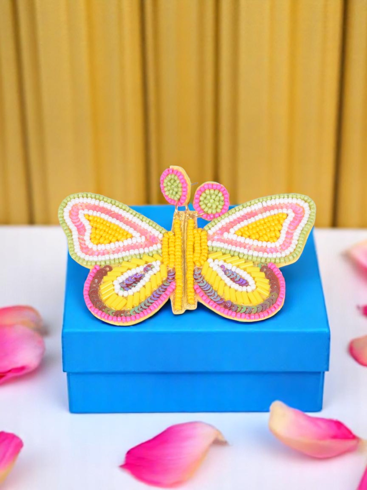 Artisan Beaded Butterfly Brooch – Drop Earrings