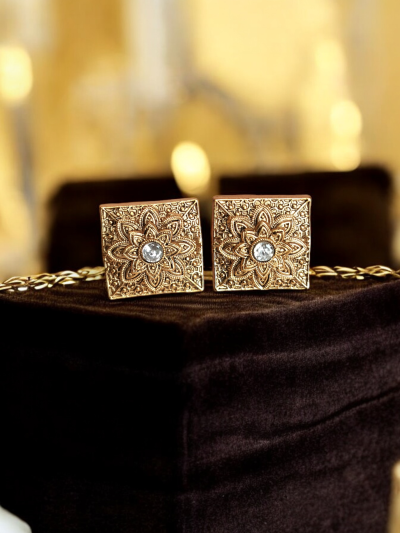 Vintage Square Floral Stud Earrings