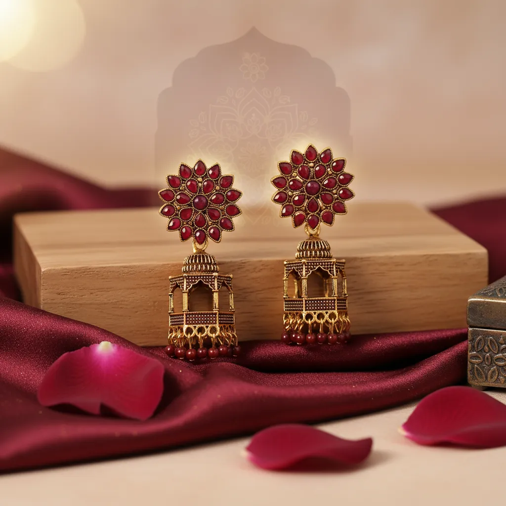 Royal Red Kundan Jharokha Statement Earrings