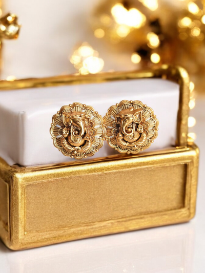 Stunning Antique Gold Finish Ganesh Stud Earrings