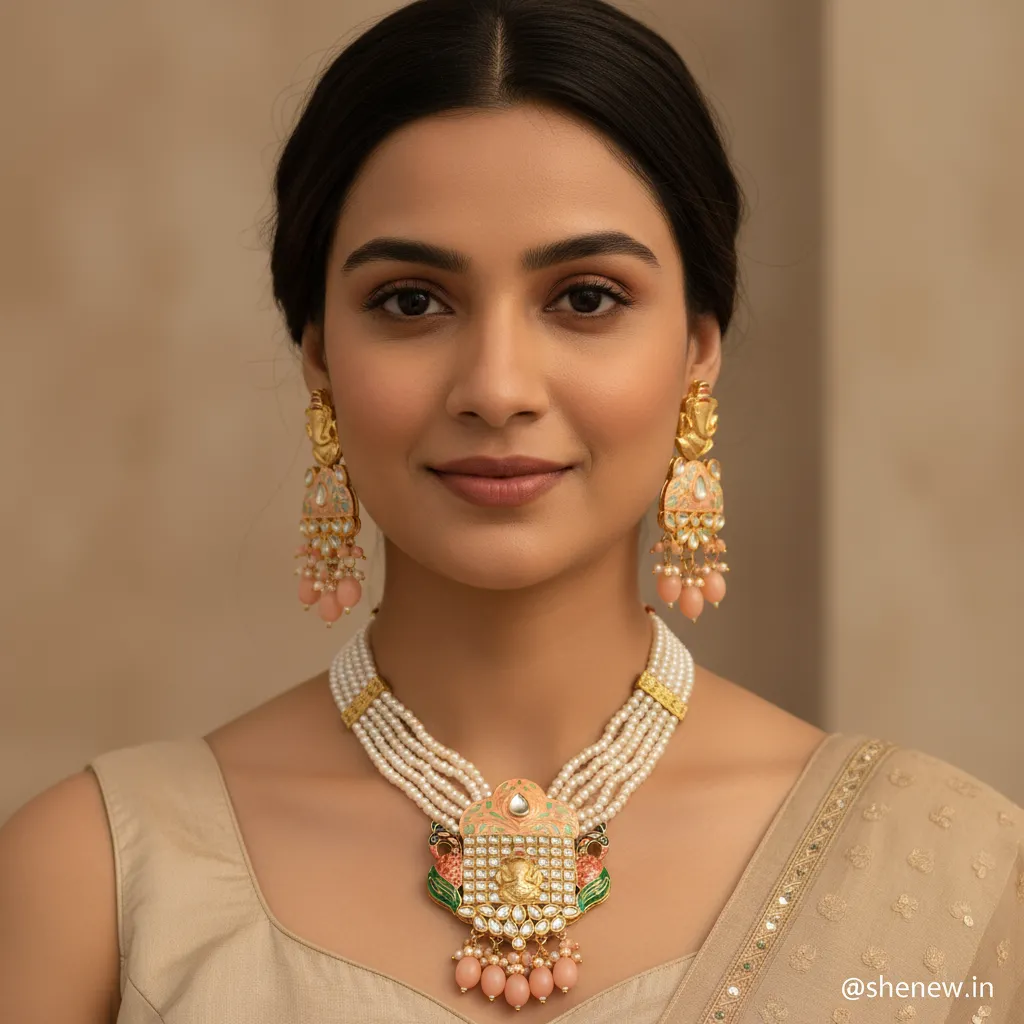 Royal Pearl Kundan Necklace & Earrings Set for Women