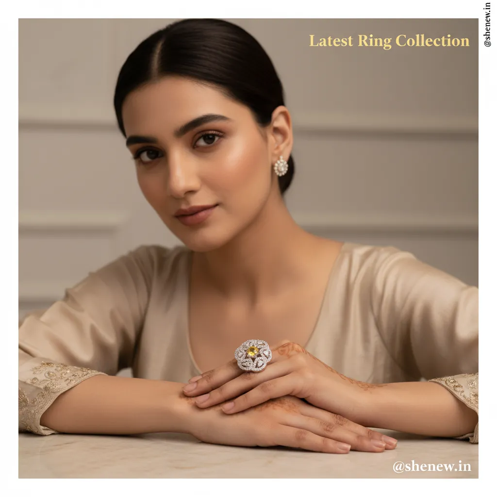 Floral Statement Ring with Diamond Finish – Adjustable Design