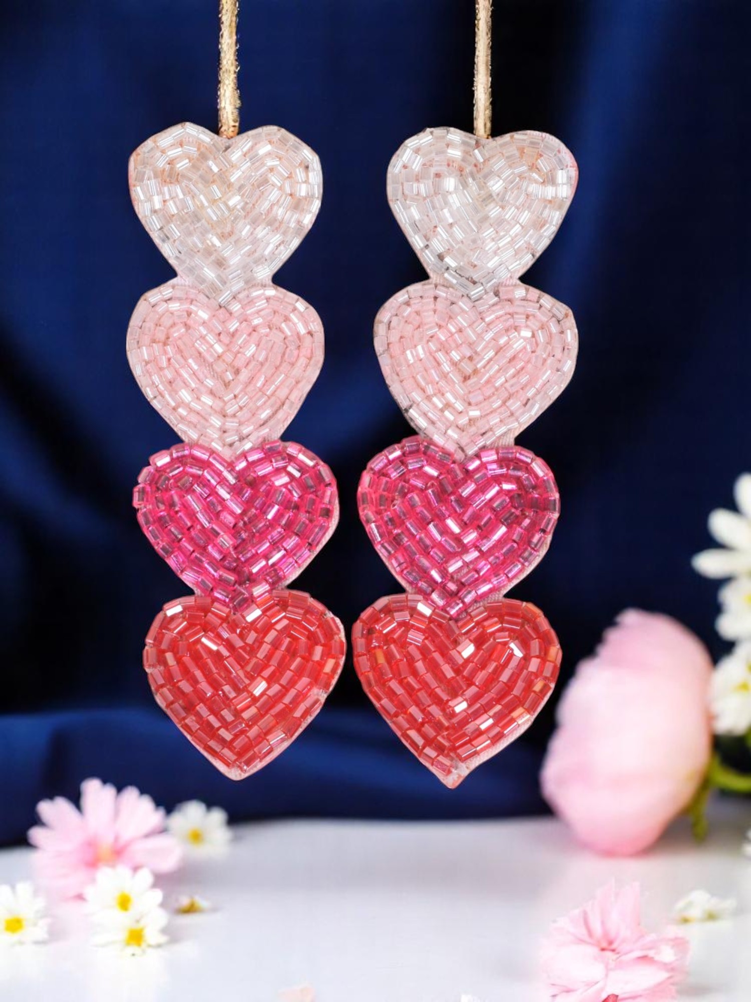 Handcrafted Beaded Gradient Heart Earrings