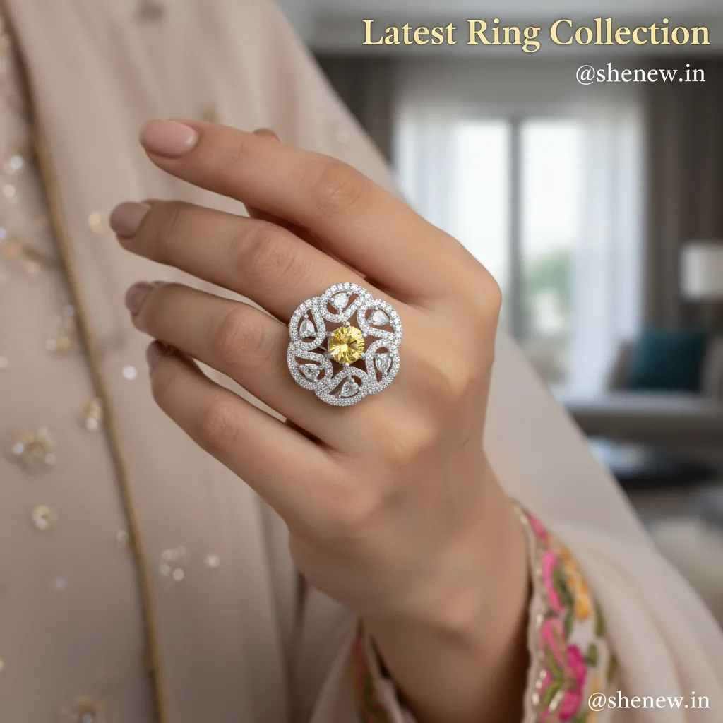 Floral Statement Ring with Diamond Finish – Adjustable Design