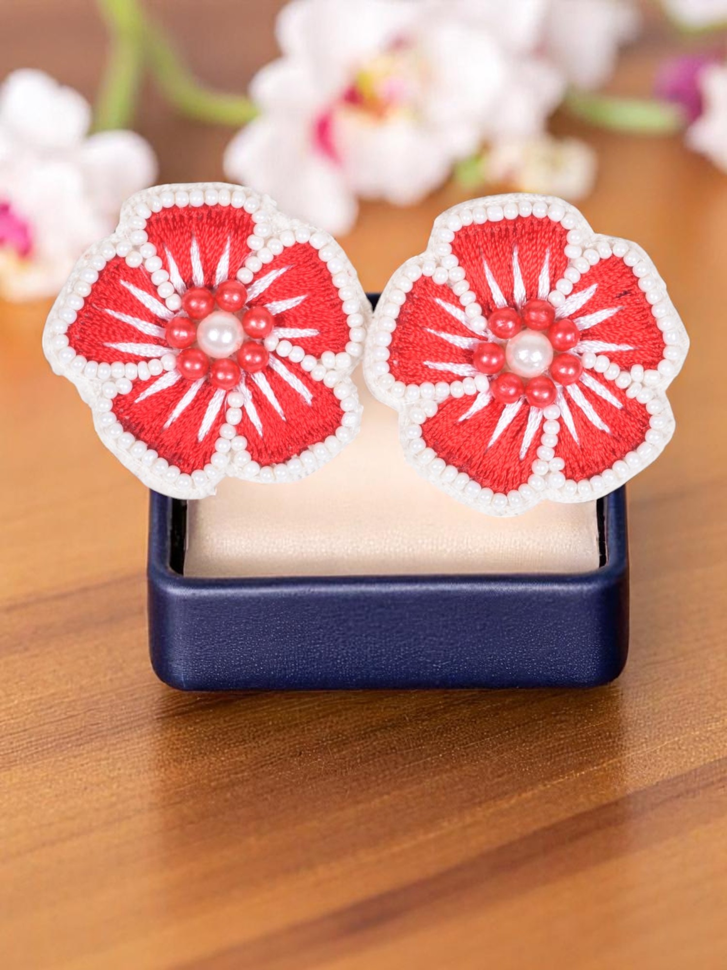 Scarlet Bloom Floral Stud Drop Earrings