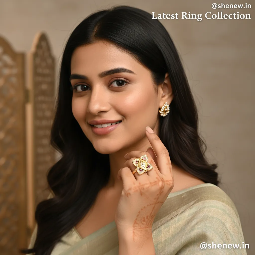 Floral Design Statement Ring with Stone Detailing – Adjustable