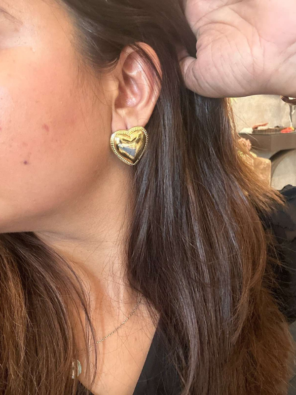 Golden Plain Heart Shape Metal Earrings - Image 2