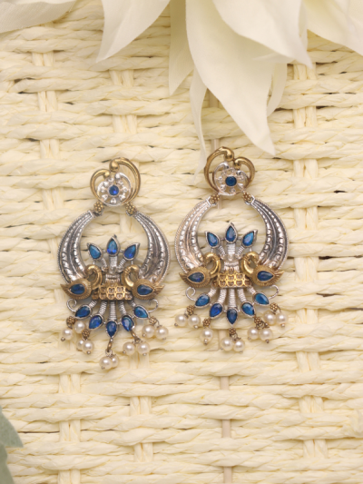 Peacock Oxidised Earrings with Colourful Stone