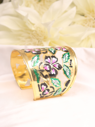 Golden Flower Print Open Hand Bracelet