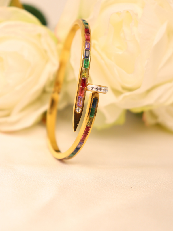 Rainbow Nail Crystal Gold Openable Hand Bracelet - Image 2