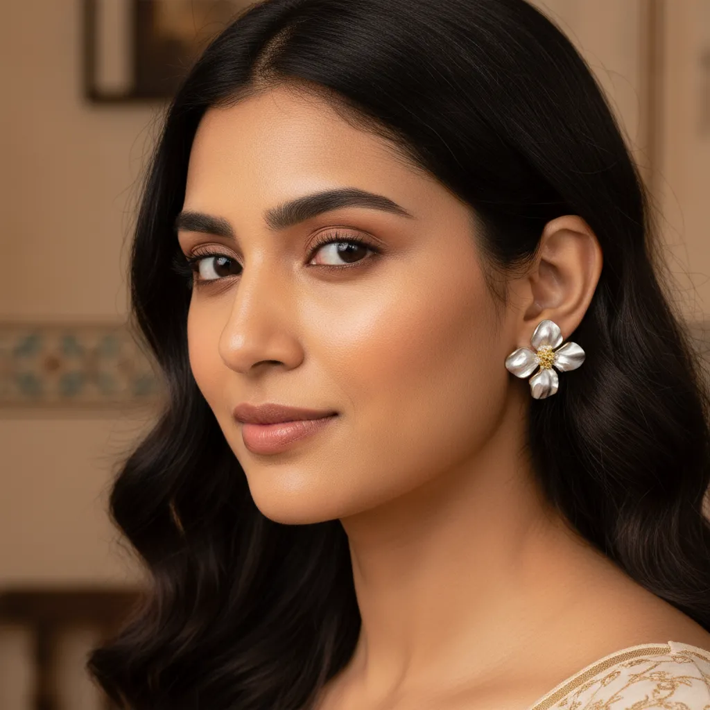 Elegant Floral Pearl Stud Earrings for Women