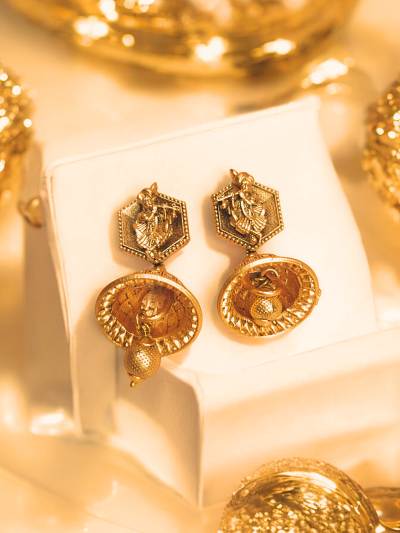 Krishna Design Jhumkas with Intricate Carvings