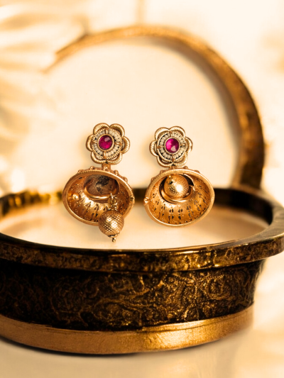 Gold Ruby Jhumka Earrings