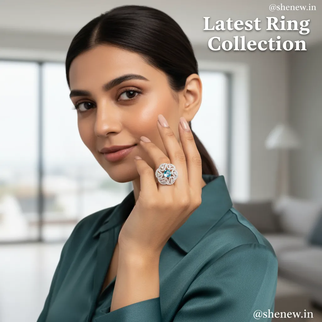 Blue Stone Floral Statement Ring with Diamond Finish – Adjustable Design