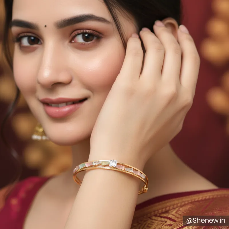 Golden Multicolor Stone Studded Bracelet for Women