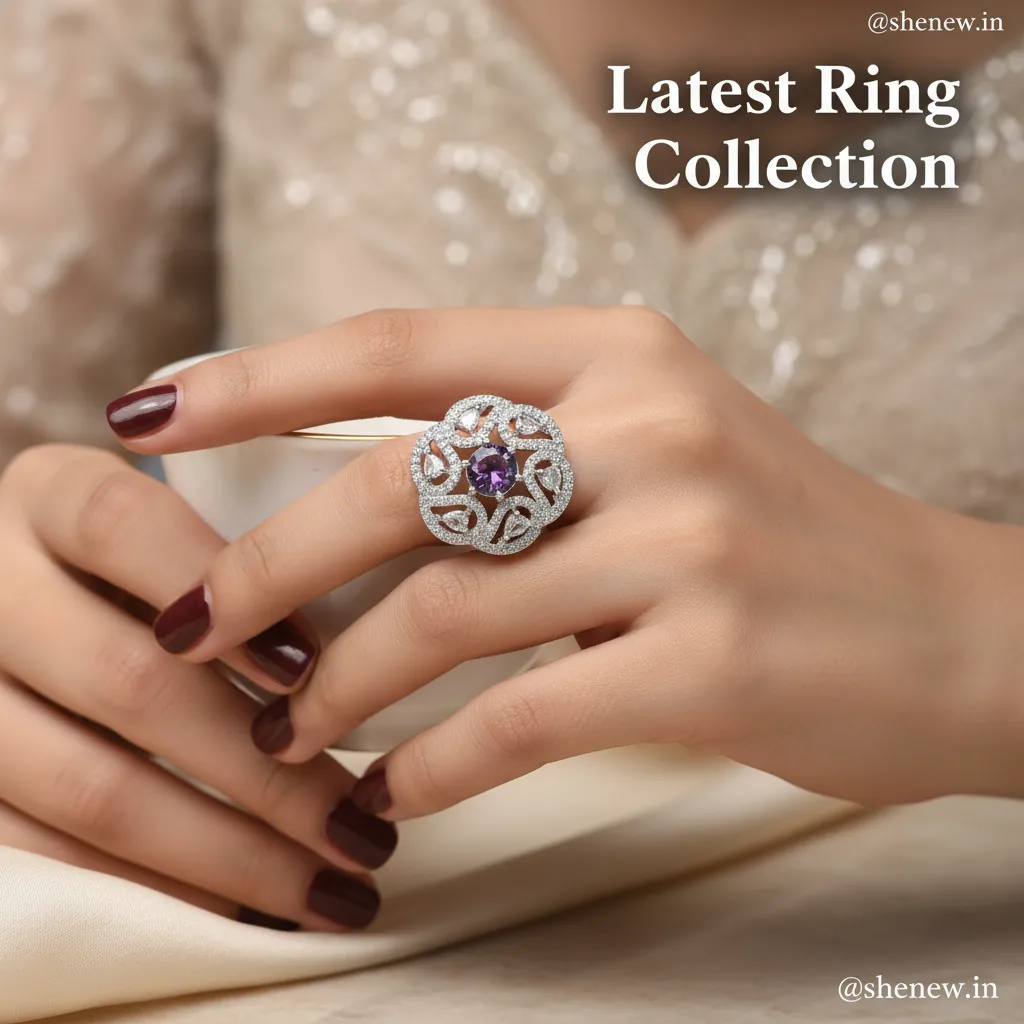 Purple Stone Designer Statement Ring with Diamond Finish – Adjustable