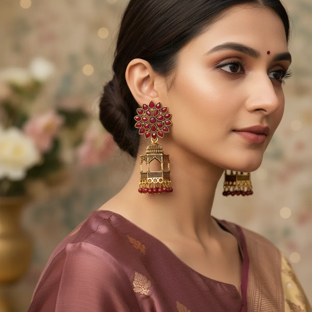 Royal Red Kundan Jharokha Statement Earrings