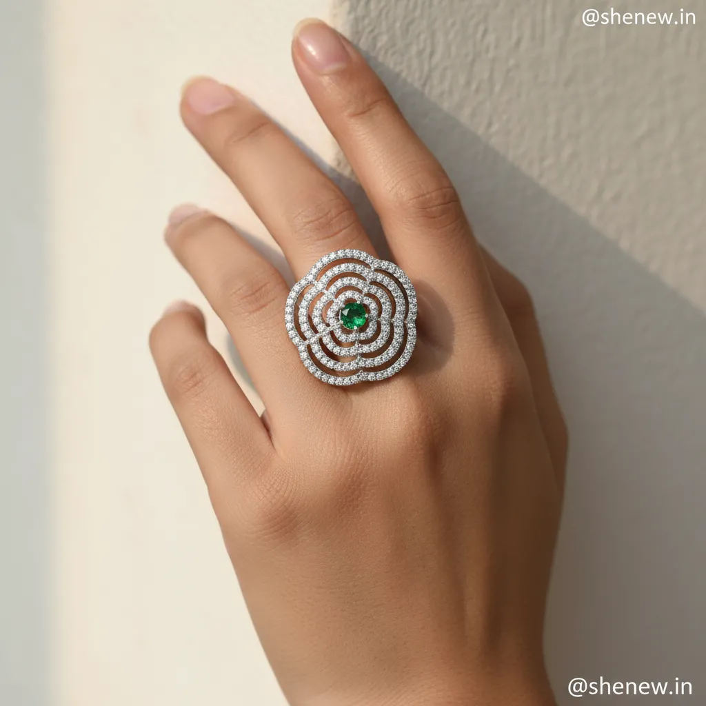 Silver Plated Multi-Layered Stone Adjustable Cocktail Ring for Women - Image 3