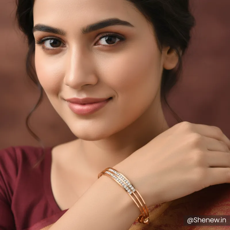 Rose Gold Dual Line Crystal Studded Bracelet for Women
