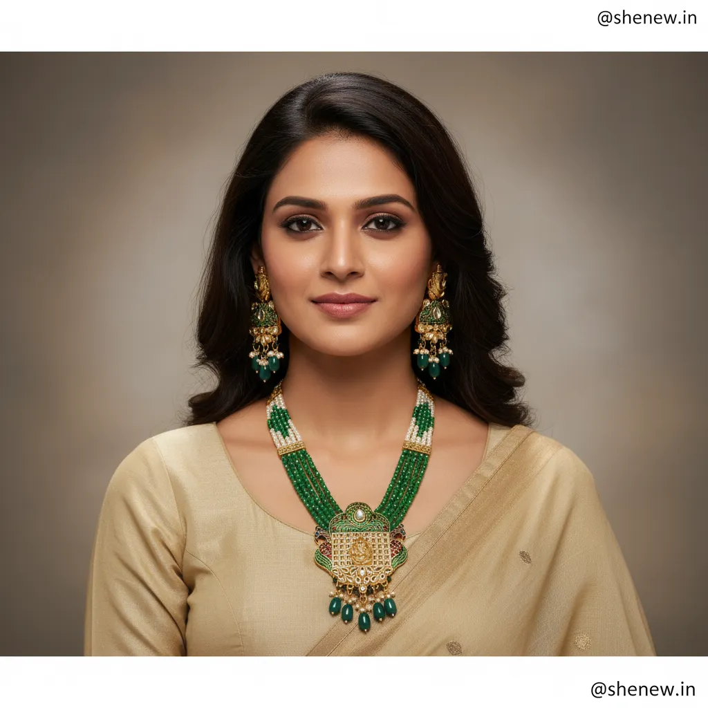 green beaded Ganesh pendant necklace set