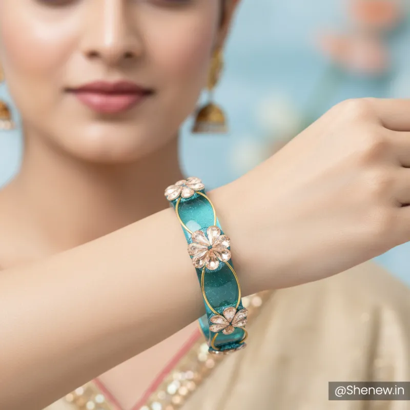 Blue Floral Stone Studded Designer Bracelet for Women