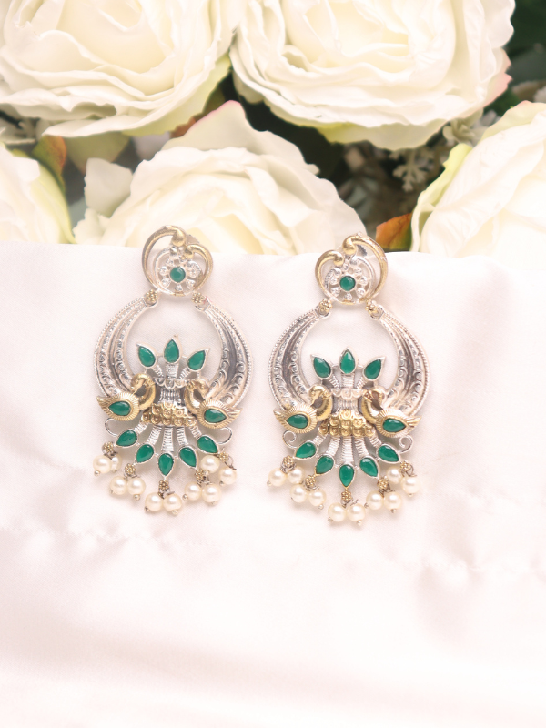 Peacock Oxidised Earrings with Colourful Stone - Image 4