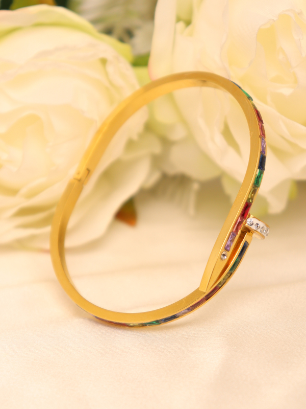 Rainbow Nail Crystal Gold Openable Hand Bracelet - Image 3
